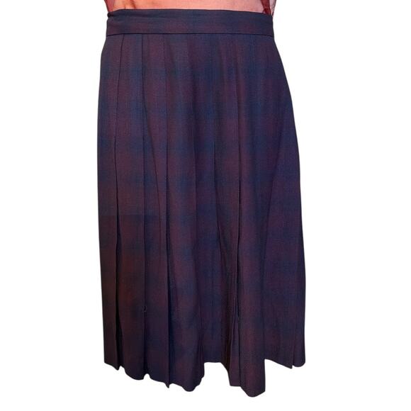 VTG JoS A Bank Pleated Plaid Skirt Wool Blend M Blue Red Heritage Brit Preppy - Picture 3 of 11